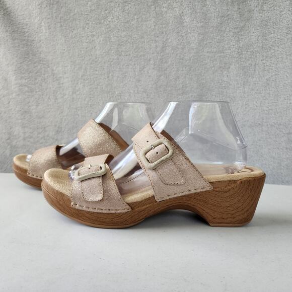 Dansko Sandals Womens 10.5 Slip On Leather Champagne Shimmer Buckle Sophie EU 41 - Picture 4 of 11